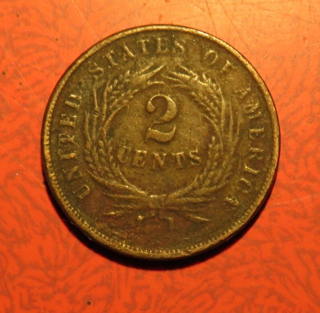 1864 United States Of America 2 Cents Coin Civil War Era (Z2)