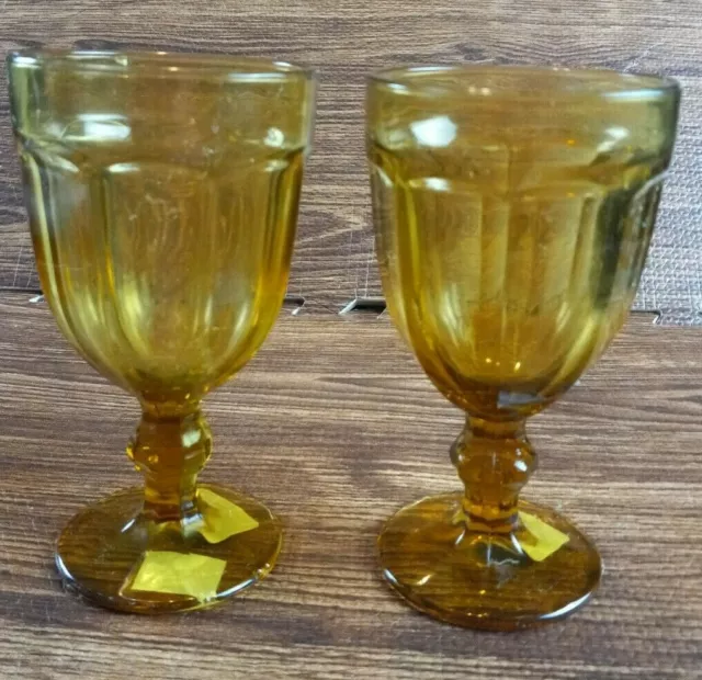 Rockford Amber Stem Drinking Goblets 7" High Set of 2