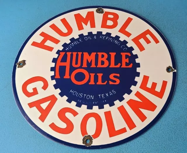 Letrero de gasolina humilde vintage - letrero de porcelana bomba de aceite de motor de gasolina - Houston Texas