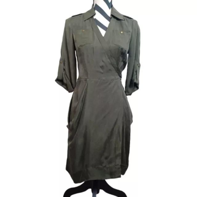Diane Von Furstenburg Satin Army Green Wrap Dress