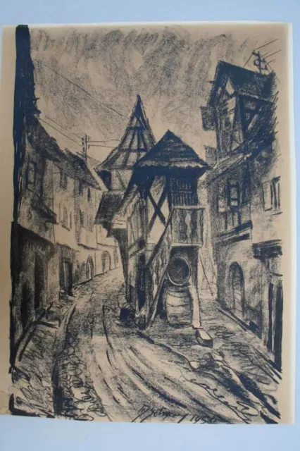 Paul Schwarz, (1907  Colmar - ) - Ansicht von Eguisheim (Elsass) Lithographie