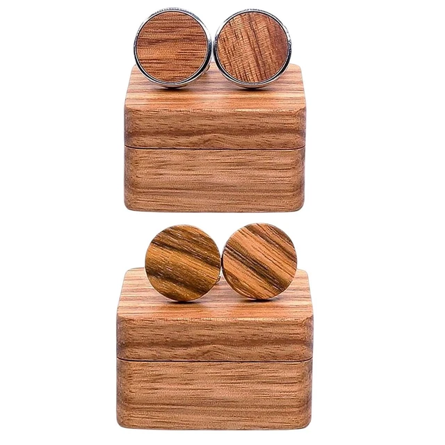 Gemelos redondos de madera rústica con caja organizadora para hombre aniversario boda