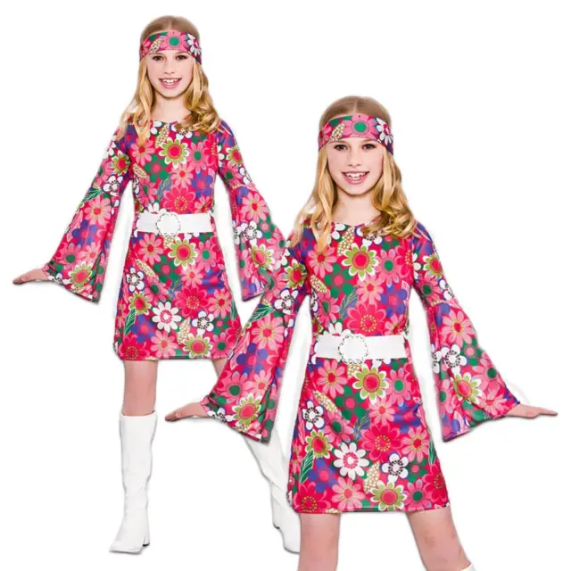 Girls Retro Gogo Go Go Outfit Hippie Hippy 60s 70s 1960s Fancy Dress Age 3-13