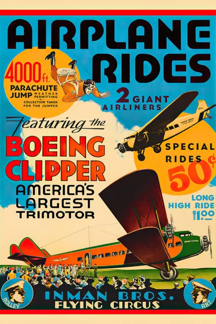 Airplane Plane Rides Boeing Clipper Art Wall Indoor Room Poster - POSTER 20x30