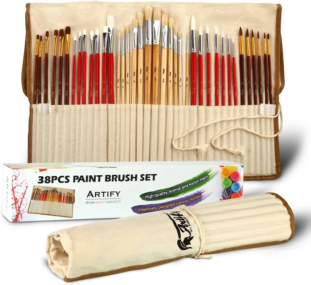 Artify Set Arte 38 Pz Pennelli per Acrilico Olio Acquerello Gouache| Un Kit Comp