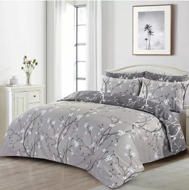 Grey Duvet Cover Set 100% Egyptian Cotton Quilt Bedding Set Double King Size