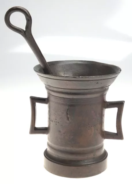 Bronze Mörser Gotische Henkel Form Gepunztes Dekor Süddeutsch Eisen Pistill 1600