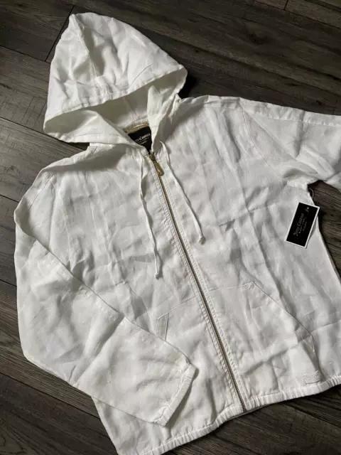 Juicy Couture Noir Étiquette Blanc Lin Veste Capuche Détail $138 Taille M BNWT