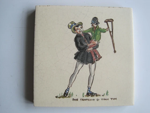 Vintage 4 1/8" Rhotico Tile - Bob Cratchit & Tiny Tim (Dickens) - Rosalind Ord