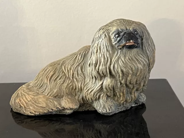 Antique vintage Chinese Pekingese stone dog figurine sculpture decor