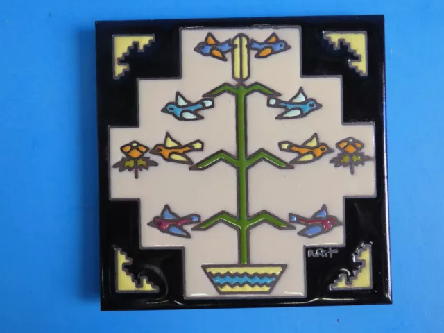 Ceramic Art Tile 6"x6" Beautiful Southwestern Tree Of Life With Birds NEW E48