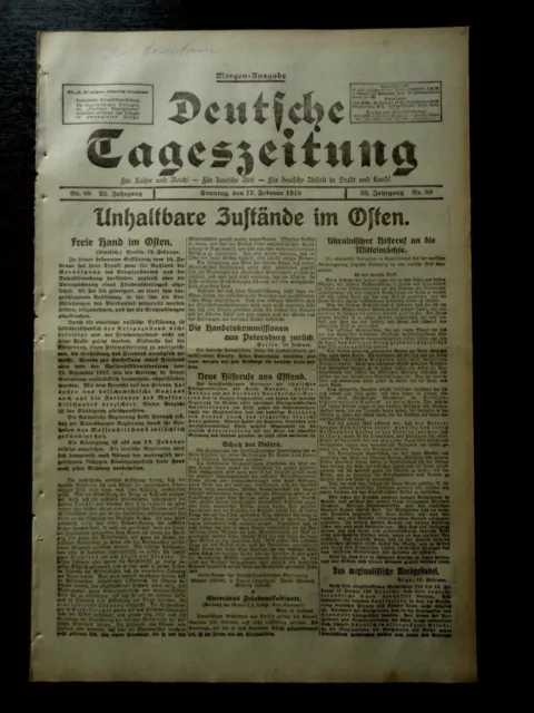 1918 Deutsche Tageszeitung WWI Unhaltbare Zustände im Osten Estland Ukraine 2