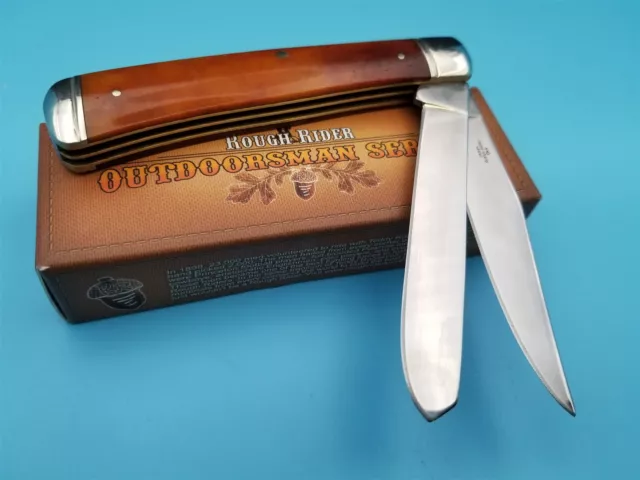 Rough Rider Trapper Pocket Knife Tobacco Bone Handle Folding Blade 4 1/8" closed 2