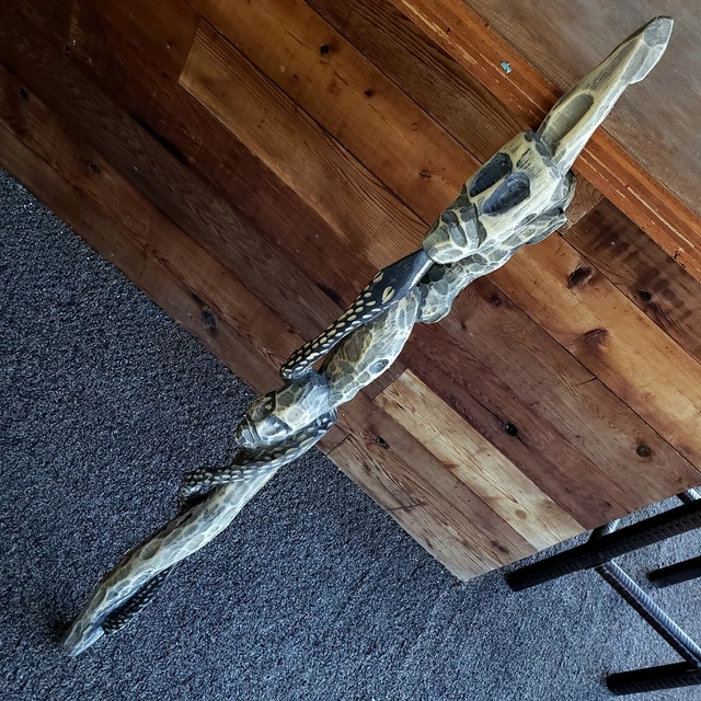 Old Vtg African Tribal Staff Cane Stick Carved w/ Haunting Faces Serpent Snake