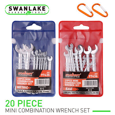 20pc Mini Wrench Set Metric SAE Ignition Spanner Open & Box End Small Equipment