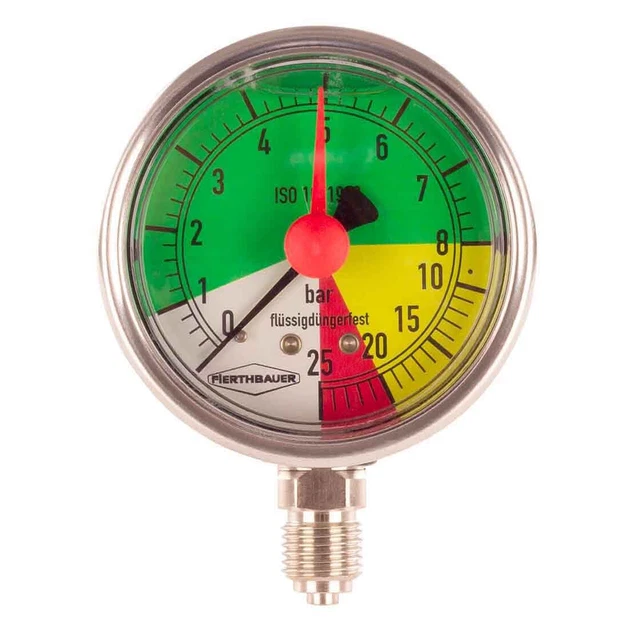 Manometer Ø 100 mm 0 bis 25 BAR 1/4" Anschluss flüssigdüngerfest Druckmessgerät