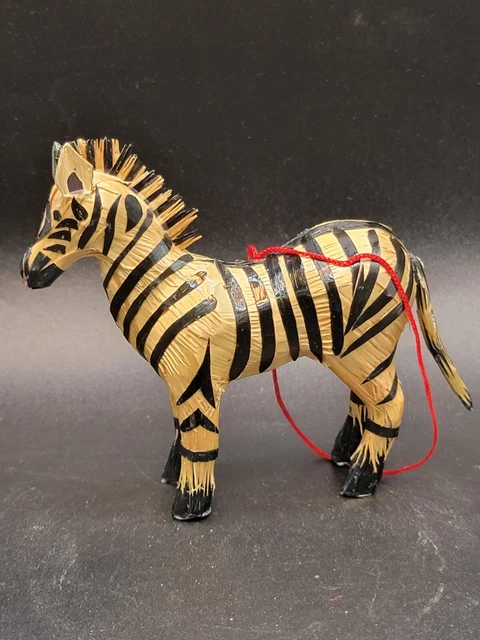 Vintage Zebra Animal Christmas Ornament Handmade Straw Like Material 3" H