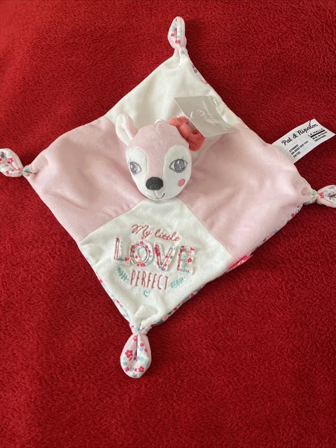 🇫🇷  Doudou Plat Faon Biche Rose Gris Velours Pat Et Ripaton 100% Neuf