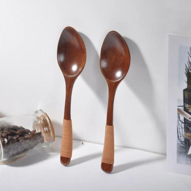 Set cucchiai di legno semplice e funzionale per caffè e zuppa 2 pezzi contenenti