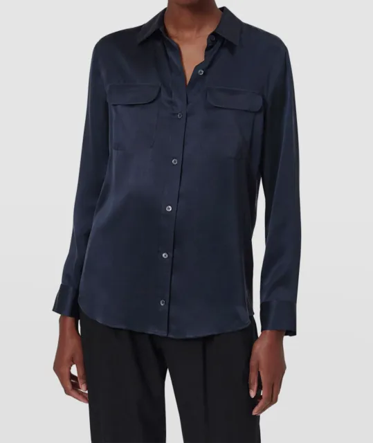 $280 Equipment Women's Blue Silk Signature Button-Up Shirt Top Size M