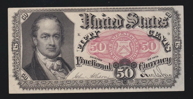 US 50c Fractional Currency Note FR 1381 Position K 9 Ch CU