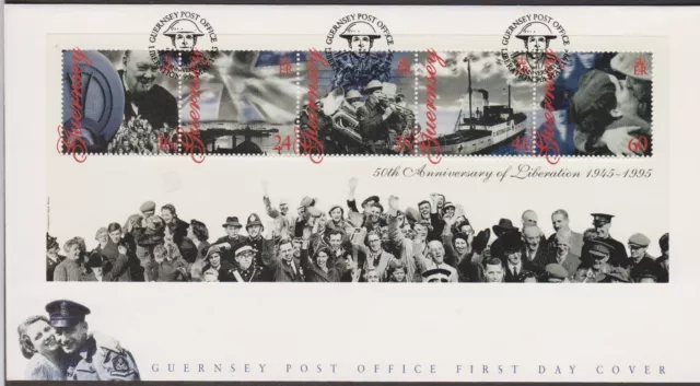 GB  GUERNSEY 1995 WWII/Liberation 50th Anniv Sheet SG MS677 FDC SHIPS MILITARY