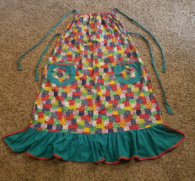 Vintage Homemade Apron Multicolor 2 Pockets