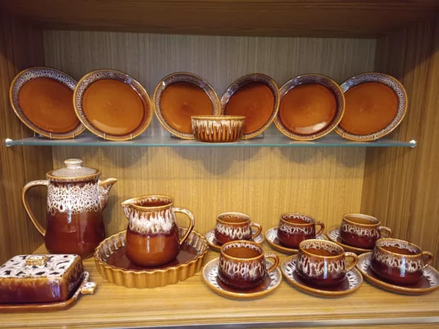 Vintage Honiton Pottery Devon Brown Coffee/ Tea Set Glazed Speckled ENGLAND