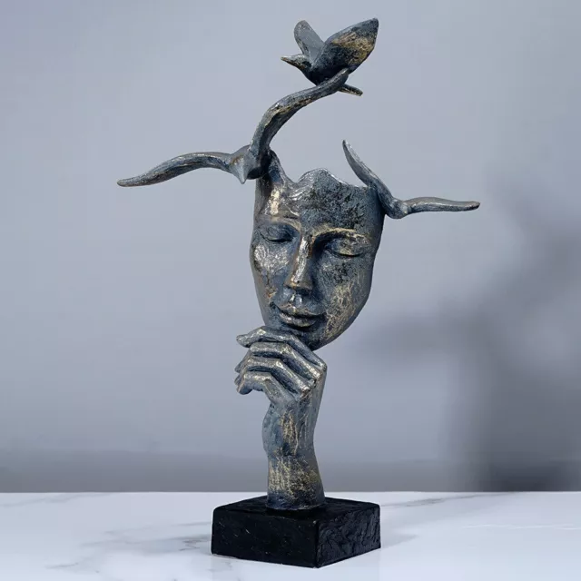 statuette decoration masque penseur Statue  oiseau en resine hauteur 34 cm
