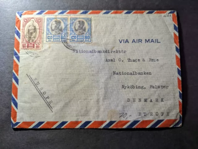 Thailand Siam Airmail Cover to Nykobing Falster Denmark
