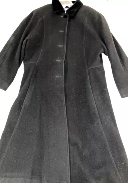 VINTAGE Preston & York  Womens Black Wool Velvet Trim Long Winter Coat SZ 16