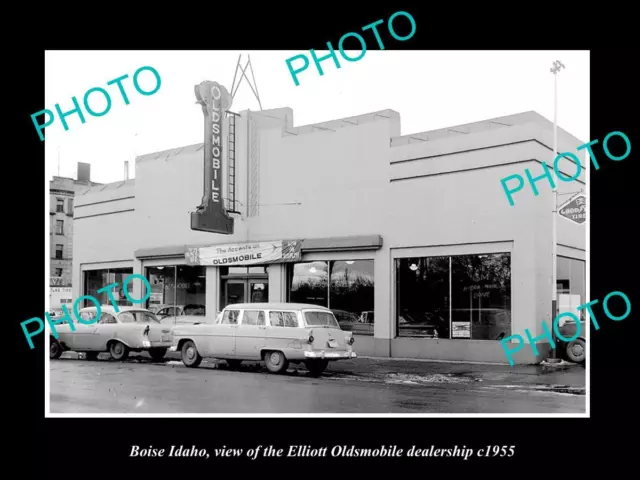 OLD LARGE HISTORIC PHOTO OF BIOSE IDAHO THE OLDSMOBILE CAR DEALERSHIP c1955