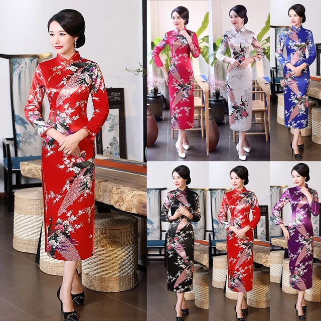 Abito da donna Cheongsam moda abito formale collo in piedi stile cinese
