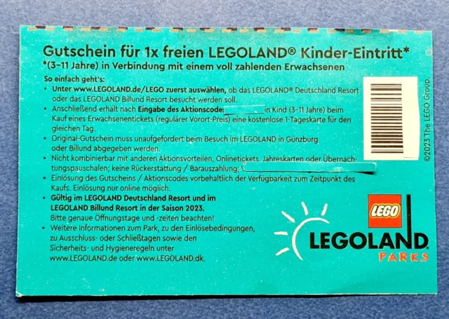❤2 für1 Gutschein freien Kinder-Eintritt Legoland Günzburg Gültig Saison 2023