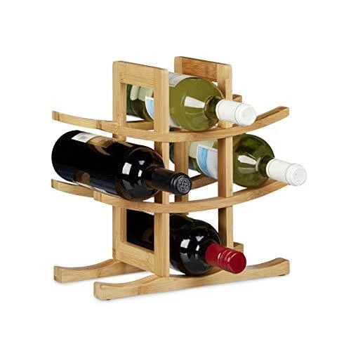 Étagère à Vin Relaxdays Avec Roulettes - 17 Bouteilles, 6 Porte-verres, Design Rond Blanc, MDF, 56x54cm
