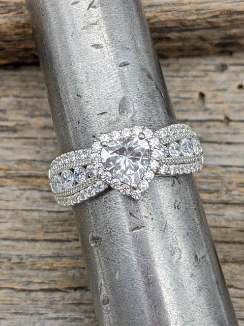 QVC Diamonique Sterling Heart Cut Cubic Zirconia Pinched Band Ring Sz 10 QVC Diamonique Sterling Heart Cut Cubic Zirconia Pinched Band Ring Sz 10