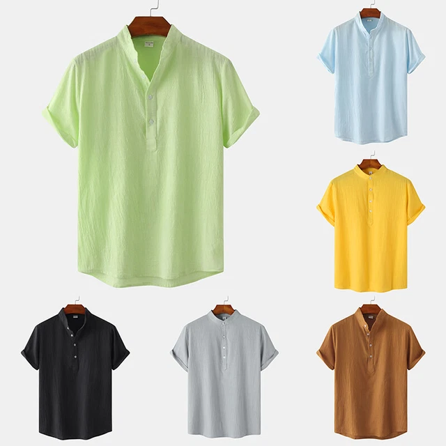 Camicia Da Uomo A Maniche Corte Pullover Abbottonata Camicetta In Cotone E A