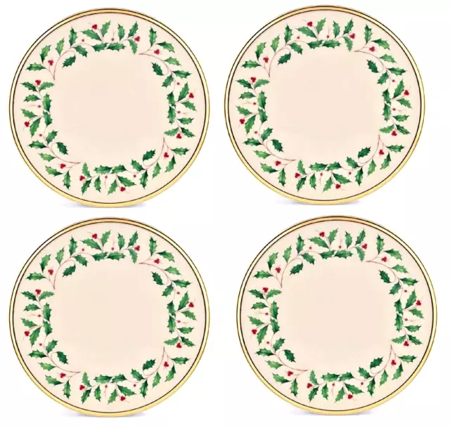 4) Lenox China Holiday DINNER Plates 10.5" Gold trim Set of 4 NEW w Tag