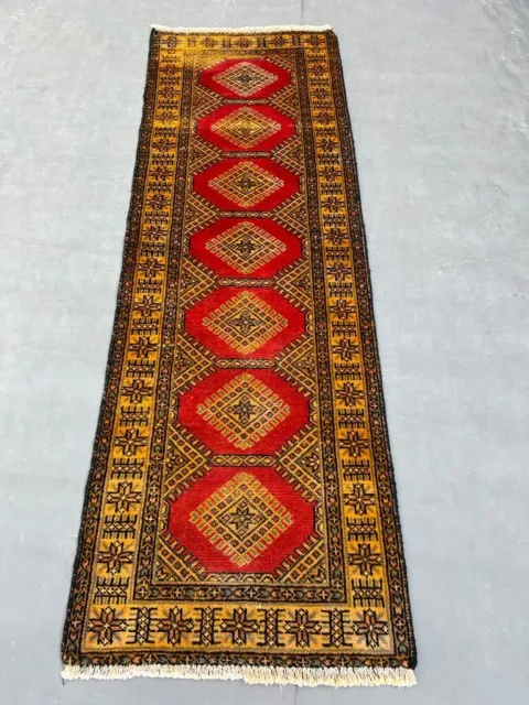 Hermoso corredor de bokhara oriental uzbeko de lana pura vintage hecha a mano 169x57 cm