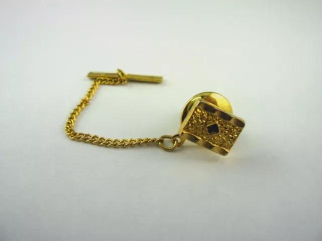 Vintage Tie Tack Lapel Pin Jewelry: Gold Tone Diamond Shape Center Classic Style