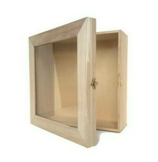 Deep shadow box with glass unfinished wood 12 x 12 x 5 memory box