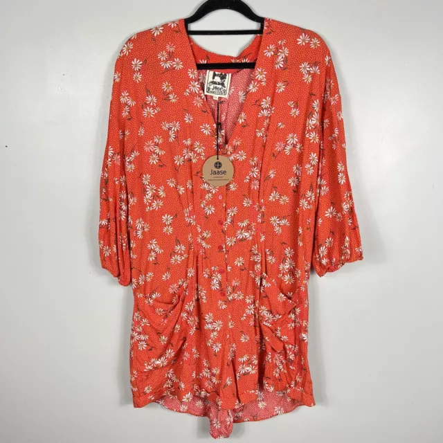 New Jaase size XS red romper boho bohemian floral playsuit pockets casual party