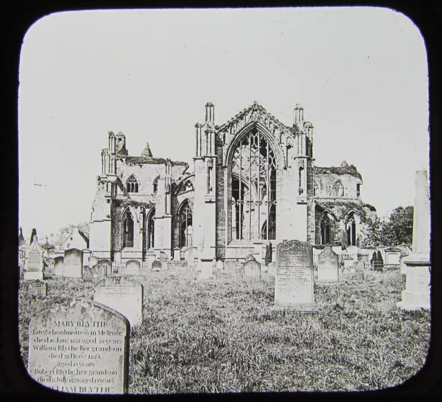 Glass Magic Lantern Slide MELROSE ABBEY SCOTLAND C1910 SCOTTISH