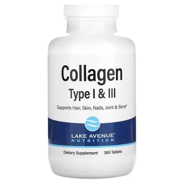 Lake Avenue Nutrition Collagène hydrolysé  Types 1 en 3  1000 mg 365 comprimés