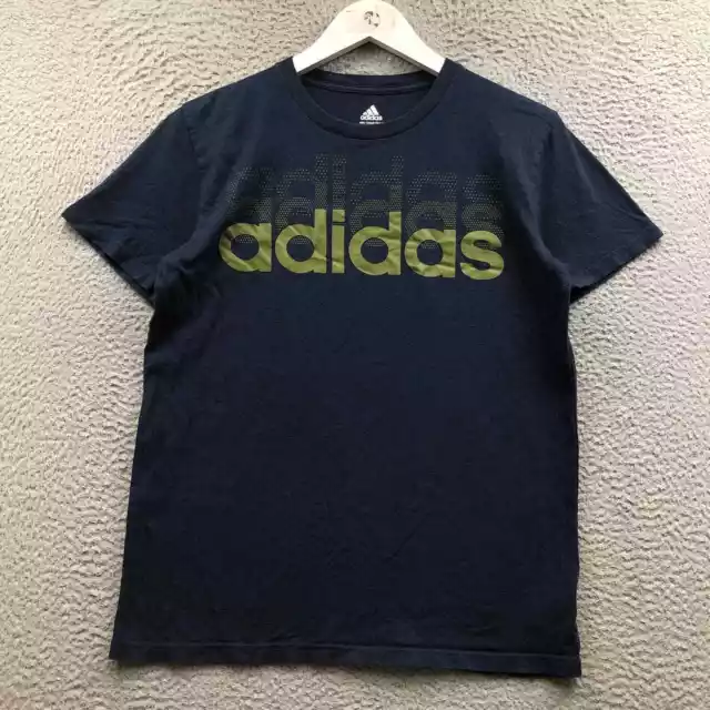 Adidas T-Shirt Boys Youth Large L Short Sleeve Graphic Logo Crew Neck Navy