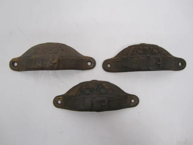 3 Antique Eastlake Cast Iron Door Drawer Pulls Handles Belt Buckle Russell Erwin