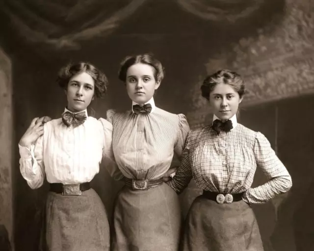 Victorian Era... Women w/Large Belt Buckles & Bowties c.1900s Photo Reprint 8x10