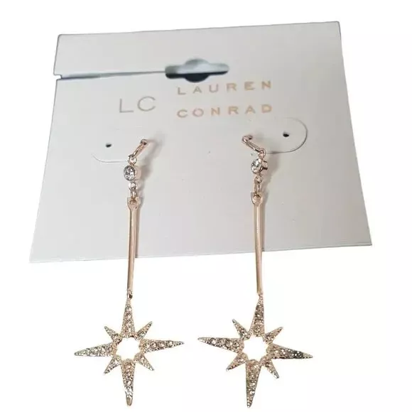 Lc Lauren Conrad Rose Gold Plated Star Rhinestone Earrings Nwt