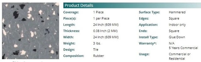 Roppe Non Static ESD Rubber floor 24x24 tile Color 410 Merrengo with glue 