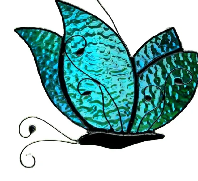 TURQUOISE AQUA TEXTURED BUTTERFLY Authentic Australian Stained Glass SUNCATCHER